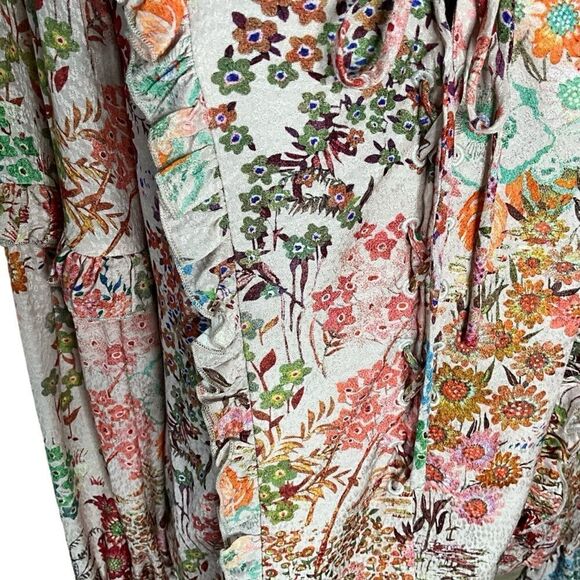 Ted Baker London Marrlaa Ruffle Blouse Size 1X Lace-up Front Floral Bell Sleeves - Picture 3 of 12